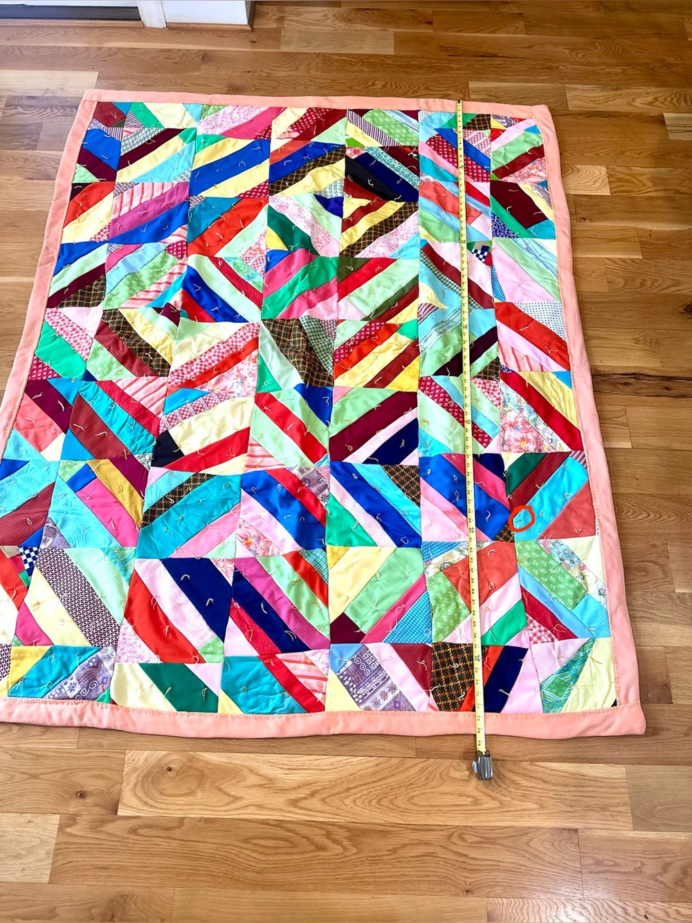 VTG Multi-Color Handmade Patchwork String Herringbone Quilt - Picture 16 of 16